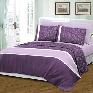 Royal Bamboo Duvet Cover Set 6 pc Purple Stripes